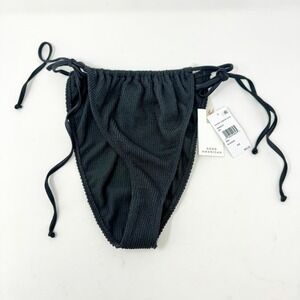 Good American Bikini Bottom Womens 5/6 Black Better Band Textured Tie GSW0275‎